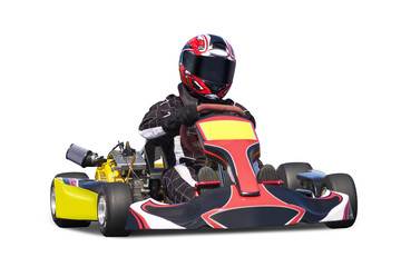 Isolated Adult Go Kart Racer on Track - obrazy, fototapety, plakaty