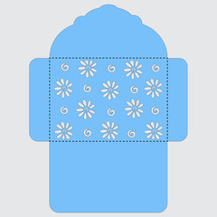 Lasercut vector wedding invitation template. Wedding invitation envelope with flowers for laser cutting. Lace gate folds.Laser cut vector.
