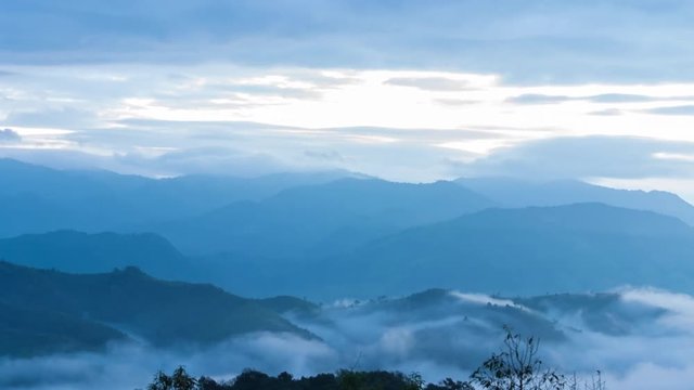 4k Time Lapse Fog Of Sunrise And Mountain,Mae Moei National Park Thailand