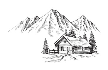Obraz premium Ręcznie rysowane góry