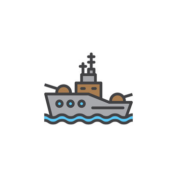 recommend clip art: Battleship line icon, filled outline vector sign, linear colorful pictogram isolated on white. Symbol, logo illustration