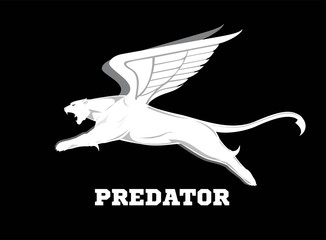 winged predator. white puma with the wing. flying cougar.