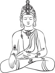 Drawing of a Buddha statue. Art vector illustration of Gautama. Buddhism Religion