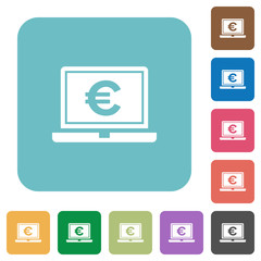 Laptop with Euro sign rounded square flat icons