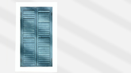 Obraz premium Green vintage window on wall background with shadow