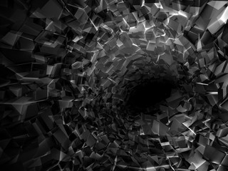 Abstract digital background, black tunnel