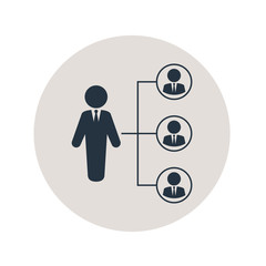 Icono plano organigrama hombre de pie en circulo gris