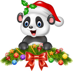 Christmas background with happy panda bear