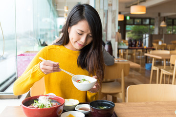 Woman having lunch