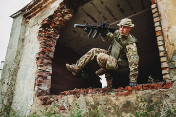 Army sniper during the military operation in the city. war, army