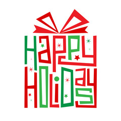 Fototapeta premium HAPPY HOLIDAYS gift with ribbon