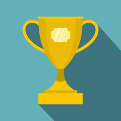 Gold winner cup icon. Flat illustration of winner cup vector icon for web isolated on baby blue background