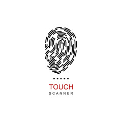Outline fingerprint design template. Biometric authorization concept. Vector logo