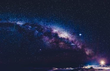 Gordijnen Long exposure astronomical photograph of the nebula Cygnus is taken in the middle of the night in Antarctica, Ukrainian research base - Vernaskiy station © Goinyk