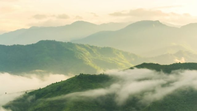 4k Time Lapse Fog Of Sunrise And Mountain,Mae Moei National Park Thailand