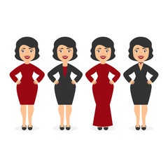 Cute beautiful girls ladies in elegant dresses. The festive event corporate. Cartoon character in flat style. Vector.