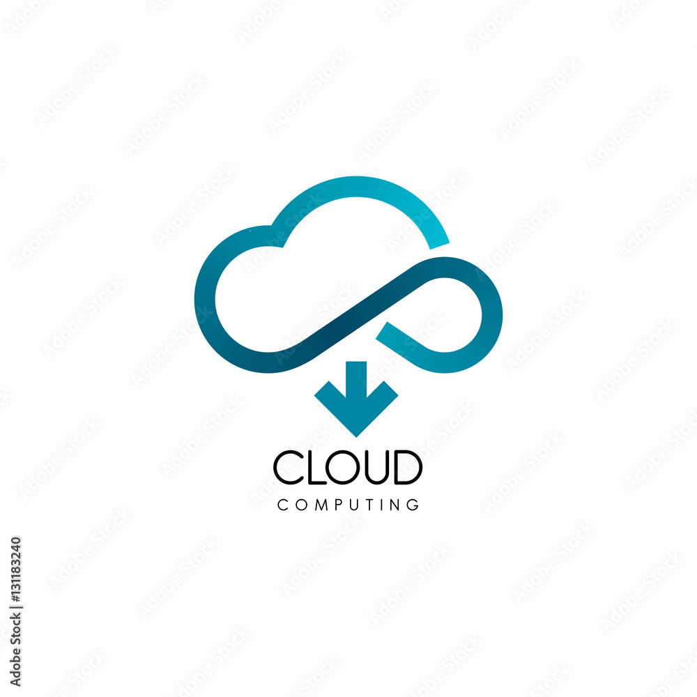 Poster cloud computing and storage vector logo. technology design template