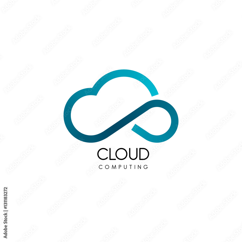 Poster cloud computing and storage vector logo. technology design template