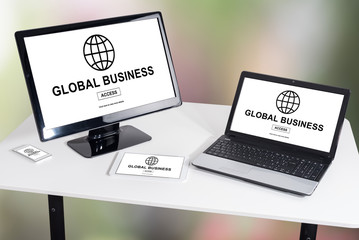 Global business concept on different devices