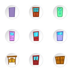Door icons set. Cartoon illustration of 9 door vector icons for web