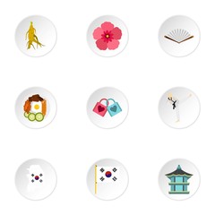 Country of South Korea icons set. Flat illustration of 9 country of South Korea vector icons for web