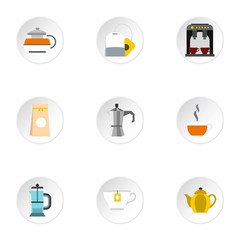 Fototapeta premium Types of drinks icons set. Flat illustration of 9 types of drinks vector icons for web
