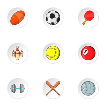 Accessories for training icons set. Cartoon illustration of 9 accessories for training vector icons for web