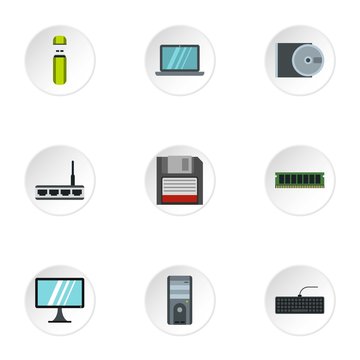 Computer setup icons set. Flat illustration of 9 computer setup vector icons for web
