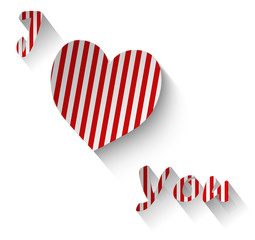 Cuore a striscie bianche e rosse con scritta j love you su sfondo bianco