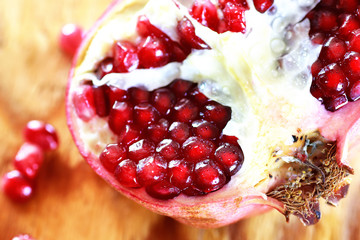 pomegranate seed wood background