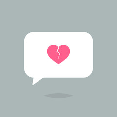 Speech bubble with broken heart icon flat design vector