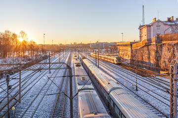 Naklejka na ściany i meble Железнодорожная станция в Хельсинки, Финляндия