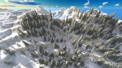 aerial view of a north american forest at fall 3d rendering