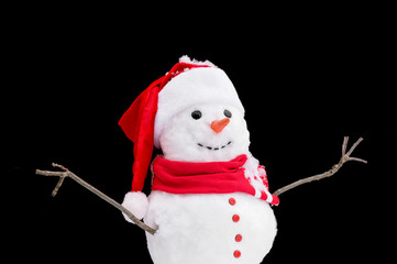 a snowman isolated on a black background