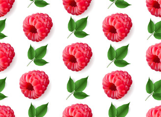 Vector realistic raspberry with mint leaves seamless pattern isolated.