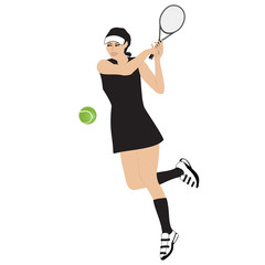 Tennis sportswoman ball racket isolated white background vector illustration