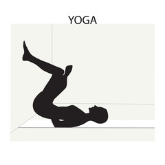 Yoga silhouette of a woman stretching exercises at the wall position number 1 isolated white background vector