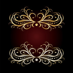 Dividers gold art decoration element isolated black and red background for text design vector illustration