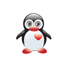 Penguin toy red heart isolated on white background art creative vector element for design