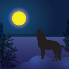 wolf moon winter landscape forest dark blue background abstract art creative modern vector illustration