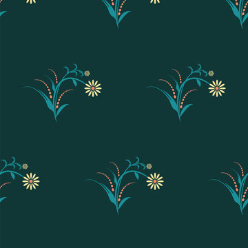 pattern abstract little wild flowers on a dark green background vector