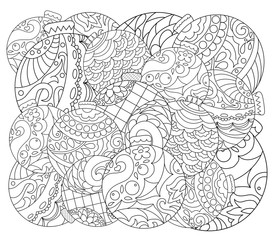 Christmas tree ornament adult coloring page. Vector coloring page with fir tree ornament.