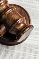 American Declaration of Independence and wooden gavel.