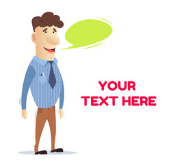 The manager communicates with the client. Office worker. Freelancer. Man at work. A man in business clothes. Vector illustration. Bright character. Vector stock illustration style flat.