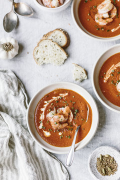 Bowls of curry tomato soup 
