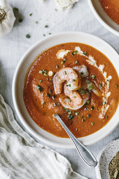Curry Tomato Soup with Cumin Roasted Shrimp