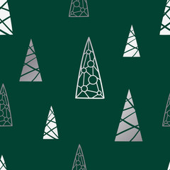 Christmas seamless pattern. Background with silver Christmas tre