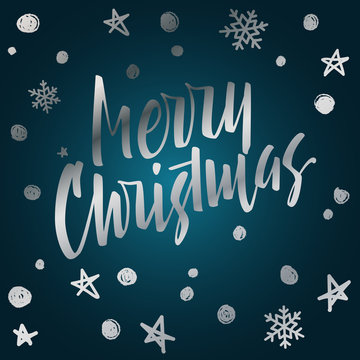 Merry Christmas lettering. Modern hand lettering on a turquoise