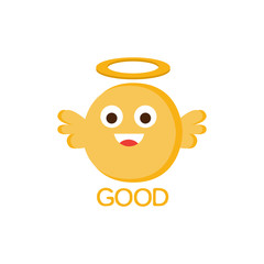 Good Yellow Angel Word And Corresponding Illustration, Cartoon Character Emoji With Eyes Illustrating The Text