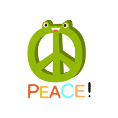 Peace Word And Corresponding Illustration, Cartoon Character Emoji With Eyes Illustrating The Text